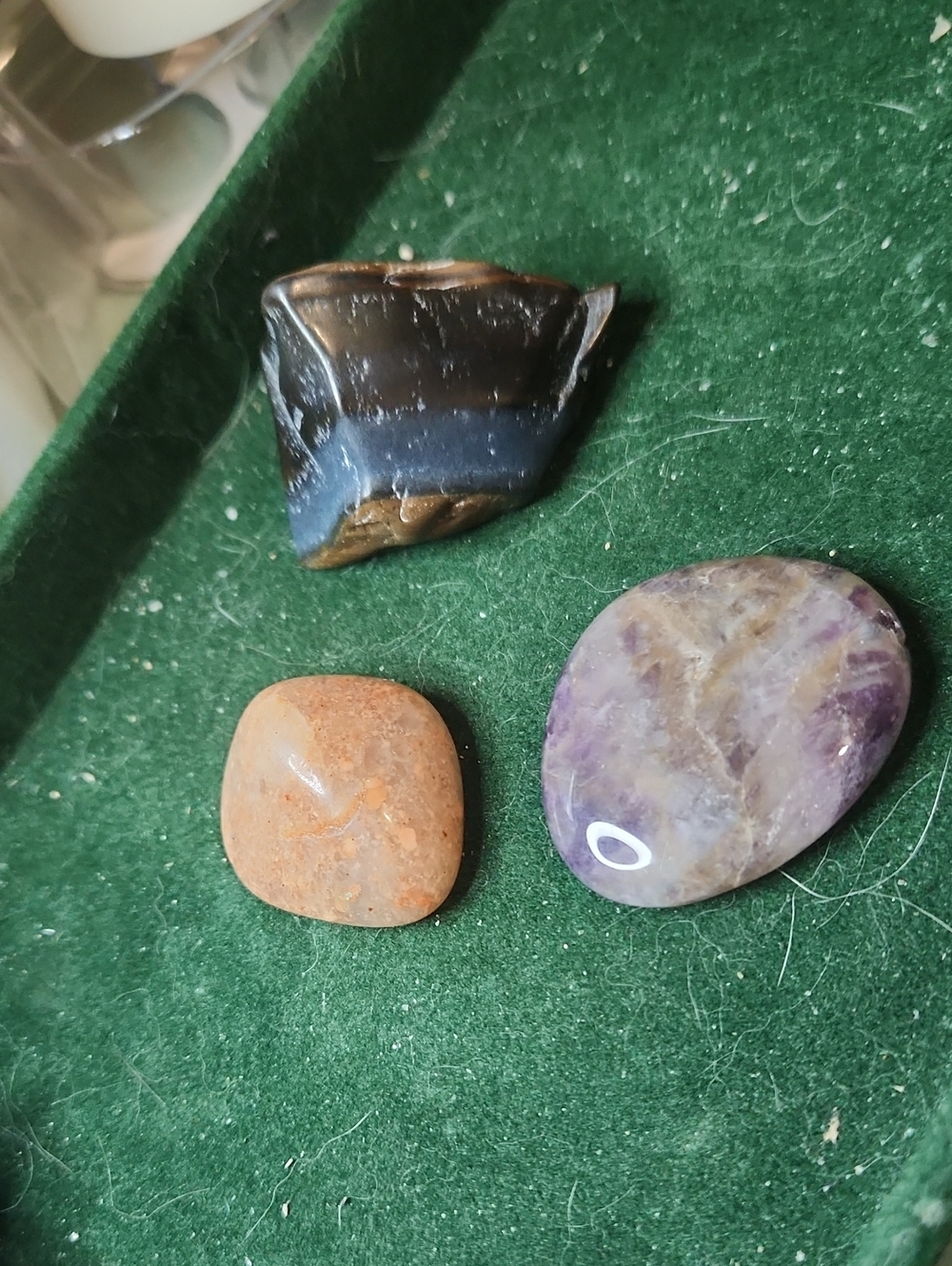 Amethyst Disk w/Center Heated so High it Cracked, Blue Tiger's Eye, Sunstone